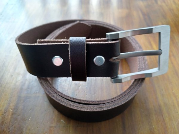 Dark Brown Leather Belt with Titanium Belt Buckle